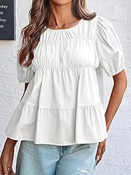 Tankaneo Womens Puff Sleeve Peplum Babydoll Tops