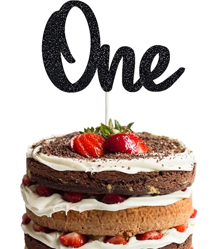 First Birthday Cake Topper - Glitter 'One' Sign, Acrylic Black, 6.3"x7.8" - For Baby Birthday & Showers