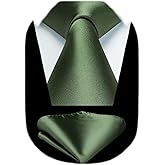 HISDERN Mens Solid Color Ties Formal Satin Necktie and Pocket Square Set Classic Wedding Business Tie & Handkerchief
