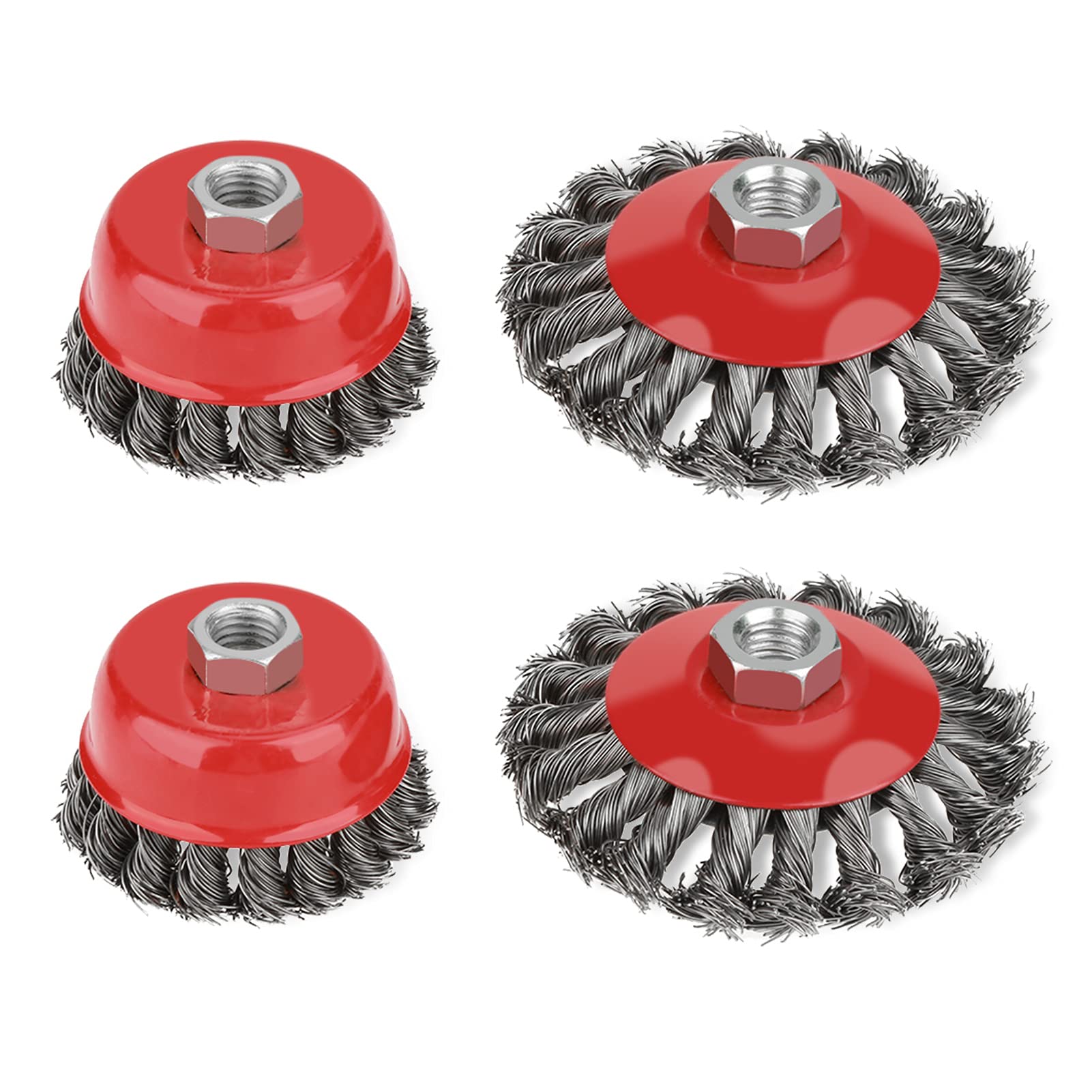 Rotary Wheel Steel Wire Brush Set, 4Pcs Twist Knot Flat Cup Wheel Brush for Electric Grinder Angle Grinding Rotary Machine, Angle Grinder Wire Brush for Metal Wood Polishing Grinding
