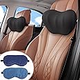 2 Pack Car Headrest Pillow, Comfy Head Rest Pillow for Car, 100% Memory Foam Car Neck Pillow for Driving - Universal Fit Travel Car Pillow for Pain Relief While Driving(Comes with 2 Eye Masks)