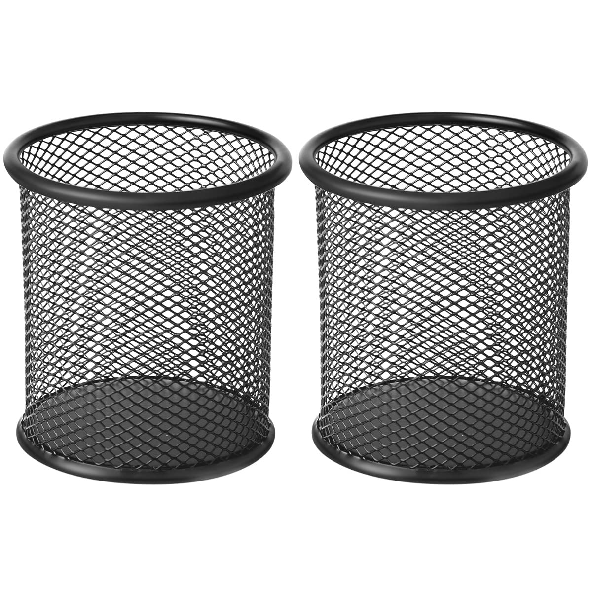 2pk Metal Mesh Pen Pot Pencil Holder for Desk Metal Office Mesh Desk Organizer Pen Holder Office Stationery - Desk Accessories & Storage Products, Black