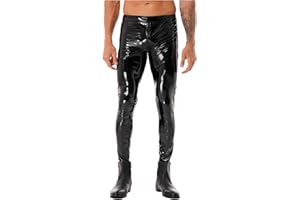 Loloda Men's Faux Leather Wetlook Tight Pants Male Leggings PVC Long Trousers