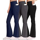 AENLLEY Girl Yoga Flare Wide Leg Tummy Control Stretchy Pants for Causal with Pockets 3 Pack