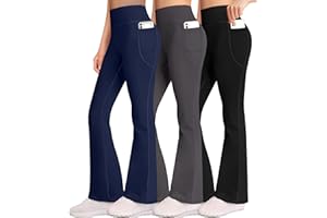AENLLEY Girl Yoga Flare Wide Leg Tummy Control Stretchy Pants for Causal with Pockets 3 Pack