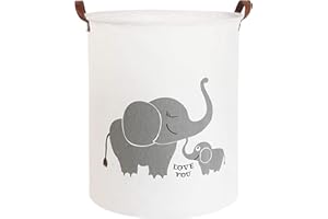 CLOCOR Collapsible Round Storage Bin/Large Storage Basket/Clothes Laundry Hamper/Toy Storage Bin (Love Elephant)