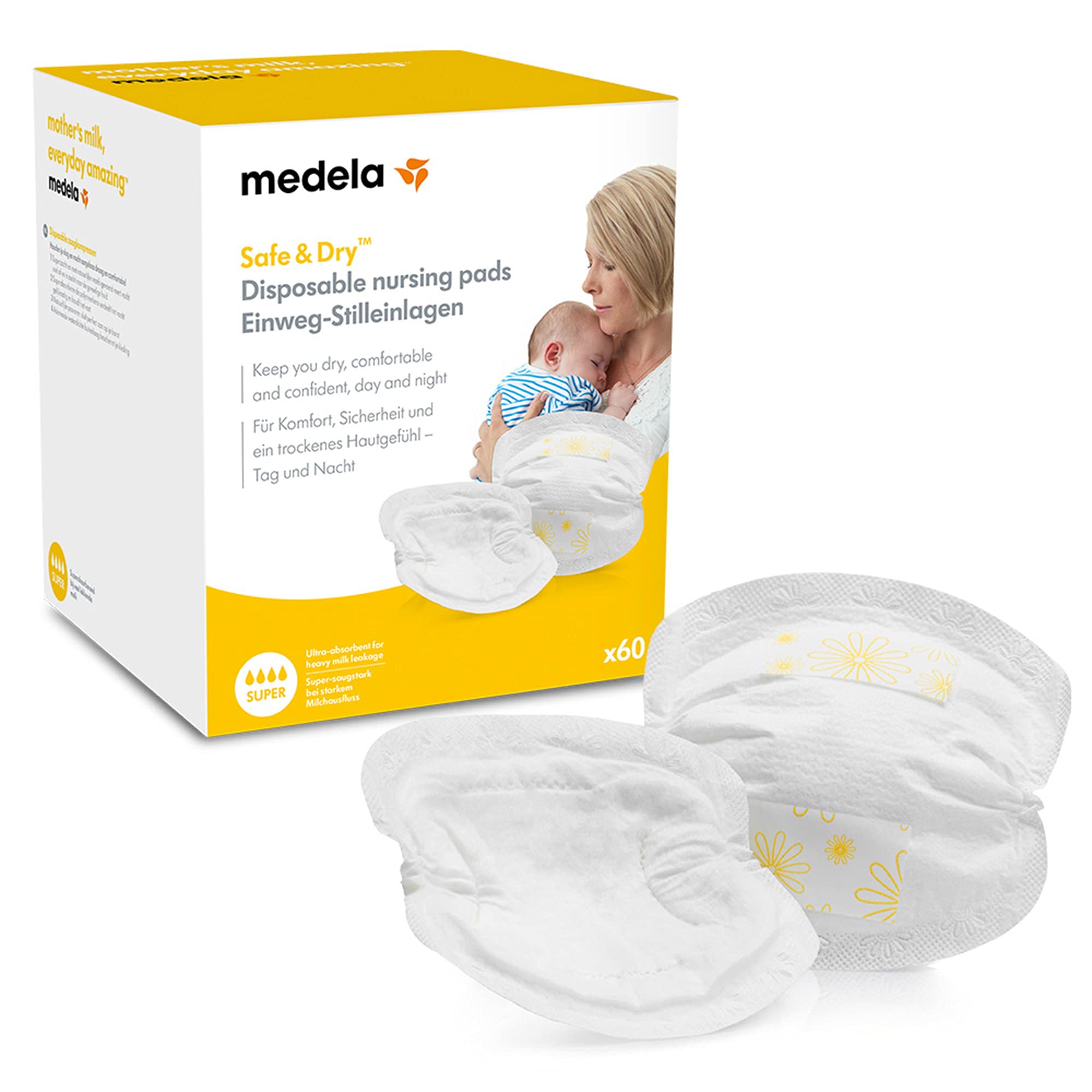 Medela Safe & Dry Disposable Nursing Pads - Ultra-Absorbent, Discreet Nursing Pads, Pack Of 60 Individually Wrapped Breast Pads
