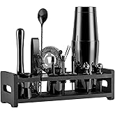Soing 24-Piece Cocktail Shaker Set,Perfect Home Bartender Kit for Drink Mixing,Stainless Steel Bar Tools With Stand,Velvet Carry Bag & Recipes Cards Included (Black)