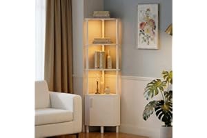 MilleLoom Corner Cabinet with LED Light, 5-Tier Industrial Corner Bookshelf with Storage and Doors, 59" Tall Display Rack She