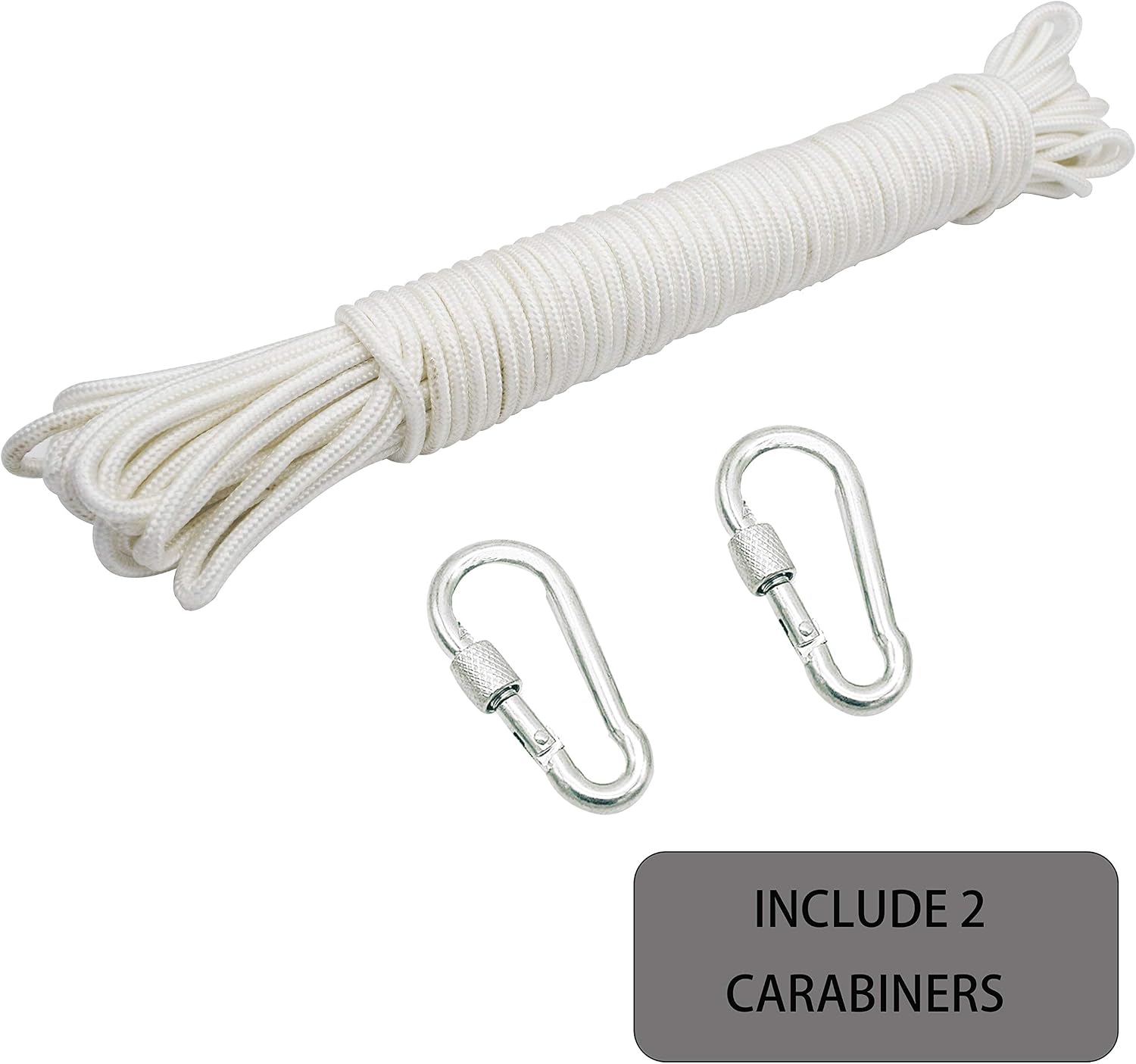 ZKSM 82ft Nylon Flag Rope 1/4Inch Thick White Flag-line Halyard Complete with 2 Steel Hook Clips Double Braided for Flags Outdoor Hanging Clothes - Image 4