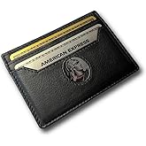 4 Card Minimalist Wallet for Men & Women - Genuine Leather Ultra Thin Black Credit Card Holder - Compatible with American Express Cards