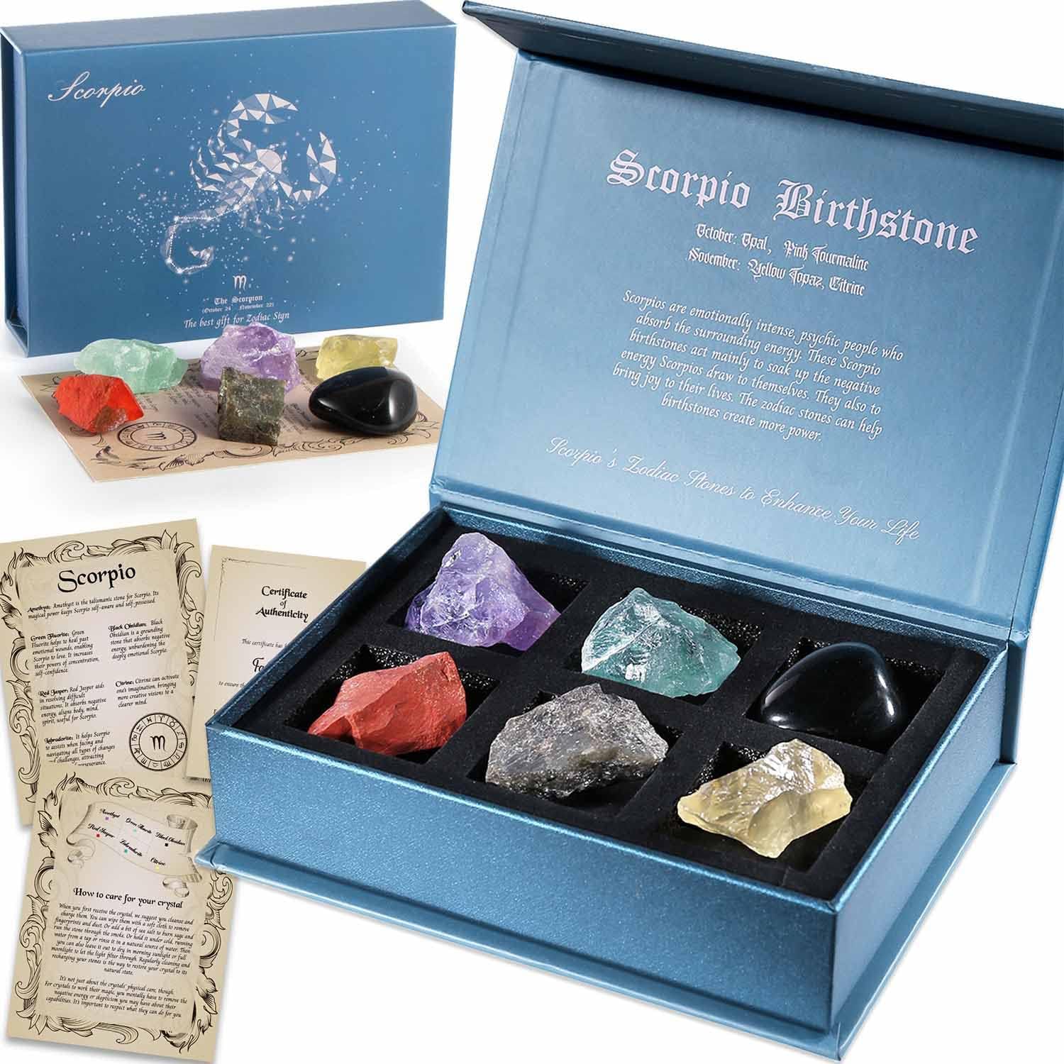 Indoor Fountains & Accessories - Faivykyd Scorpio Crystal Birthday Gifts Ideas, Zodiac Sign Stones to Complement The Birthstone, Crystals & Healing Stones with Horoscope Box, Astrology Gifts for Women Men, Friendship Gifts