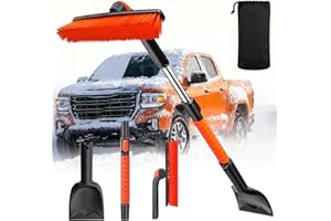 DMJN [2025 Upgrade Extendable Car Snow Brush and Ice Scraper [3-in-1] Clean Snow, Ice and Frost, 45''Adjustable Length with 360° Rotating Brush Head, Suitable for All Cars-Medium