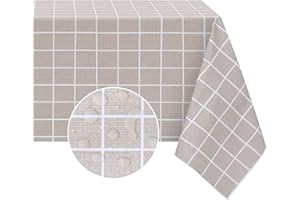 Romanstile Rectangle Plastic Tablecloth, 100% Waterproof Oil-Proof Checkered PVC Table Cloths, Heavy Duty Vinyl Table Covers for Dining, Camping, Picnic, Outdoor - 54 x 78 Inch, Sand