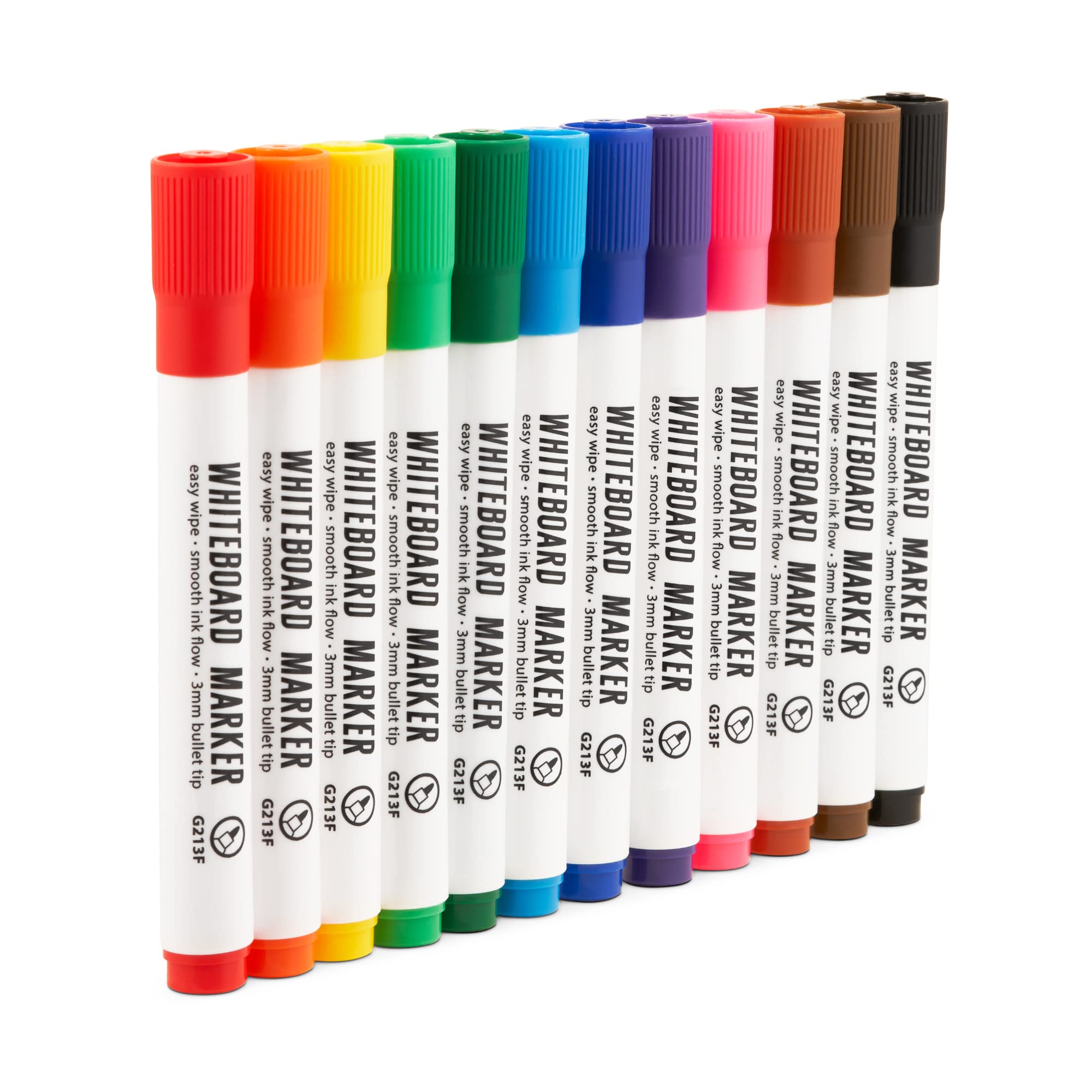 Magnetic Innovations Pack of 12 Multi-Coloured Dry Wipe Whiteboard Marker Pens, Bullet Tip, Assorted Colours for Home, Office, and School Use