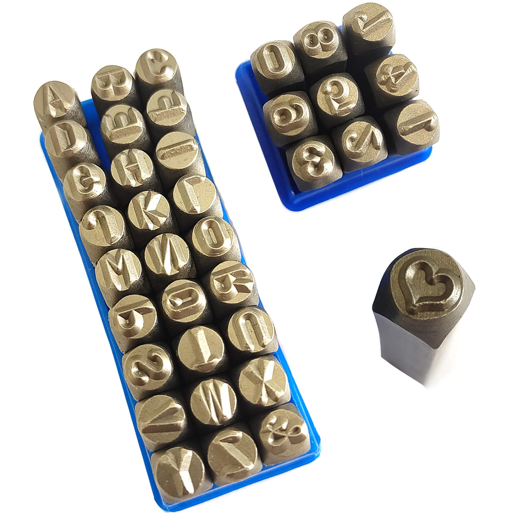 37 Pcs 5mm Alphabet and Number Stamp Set, Metal Letter A-Z and Number 0-9, & and Love Seal Stamp Punch Press Tool for Imprinting on Metal Jewellery Leather Wood