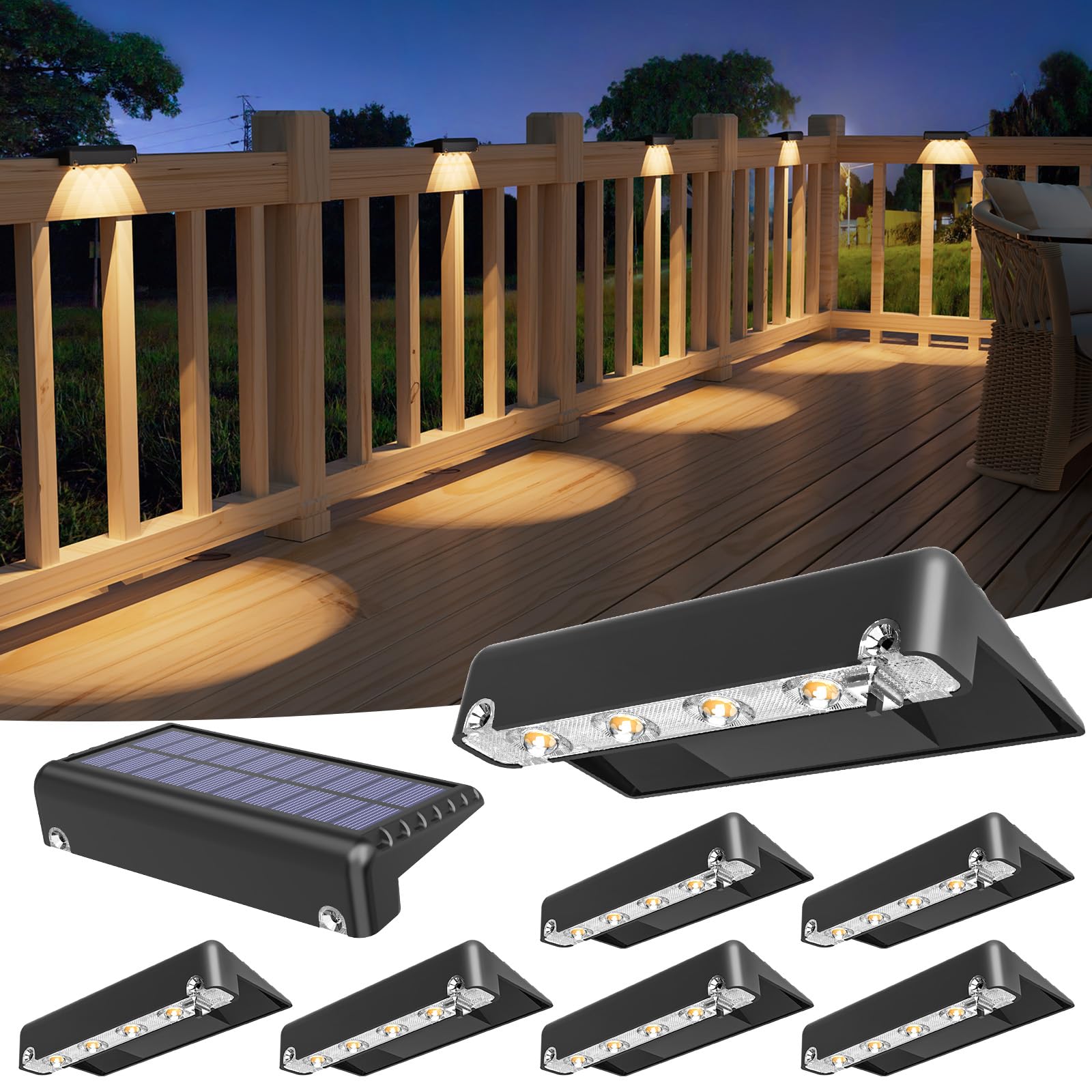 Photo 1 of VOLISUN Solar Deck Lights 8 Pack, Warm White Glow LED Large Size Lamp, IP65 Waterproof Step Lights Outdoor for Deck, Step, Fence, Railing, Wall and Stairs (Black)