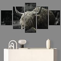 SIGNWIN 5 Panel Canvas Wall Art Modern Art Animals Dramatic Elephants Giraffe Multicolor Photography Southwest for Home Decorations Ready to Hang - 60