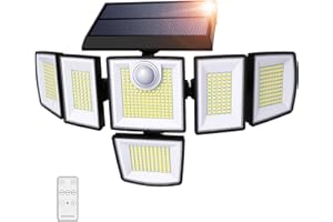 iMaihom Solar Outdoor Lights with 6 Heads, 496 LED Motion Sensor Lights 3 Levels of Brightness, 3 Lighting Modes, LED Security Flood Lights with Remote Control IP65 Waterproof for Yard, Porch(1 Pack)