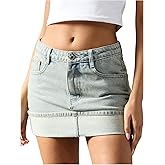 WDIRARA Women's Low Rise Bodycon Denim Mini Skirt Fold Jean Skirts Streetwear