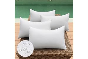 QSWRD 12 x 20 Outdoor Pillow Insert Pack of 4 Small Lumbar Throw Pillow Inserts Waterproof Patio Furniture Pillows Decorative Porch Couch Pillows Premium White Rectangle Sofa Cushion Sham Stuffer
