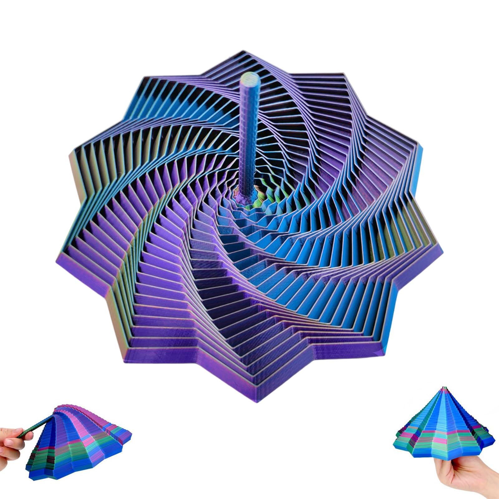 3D Printed Expanded Sensory Fidget Star with Handle – Spiral Honeycomb Hexagon Toy – Vertical Silky Spinner for Anxiety Management – Colorful 11 cm Foldable Fidget for Adults & Teens