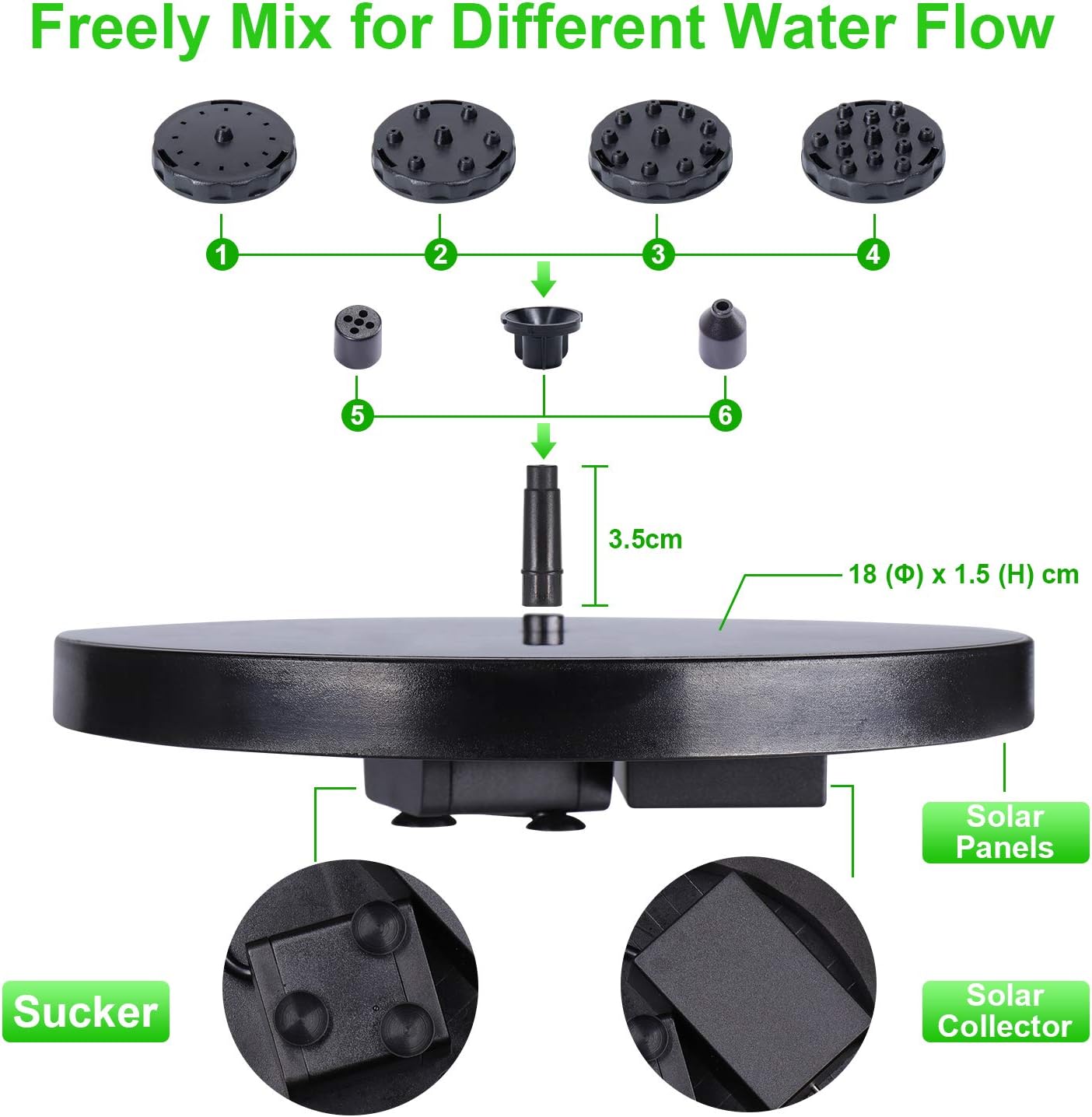 Latest Upgrade 3.0 W Solar Fountain Pump for Bird Bath with 1200mAh Battery Backup, Free-Standing Portable Floating Solar Powered Water Fountain Pump for Garden Backyard Pond Pool and Outdoor: Home Improvement