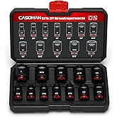 CASOMAN 12-Piece 3/8" Drive Mid-Length Impact Socket Set, 12-Point, SAE, 5/16-Inch to 1-Inch, CR-MO Steel, with Storage Case