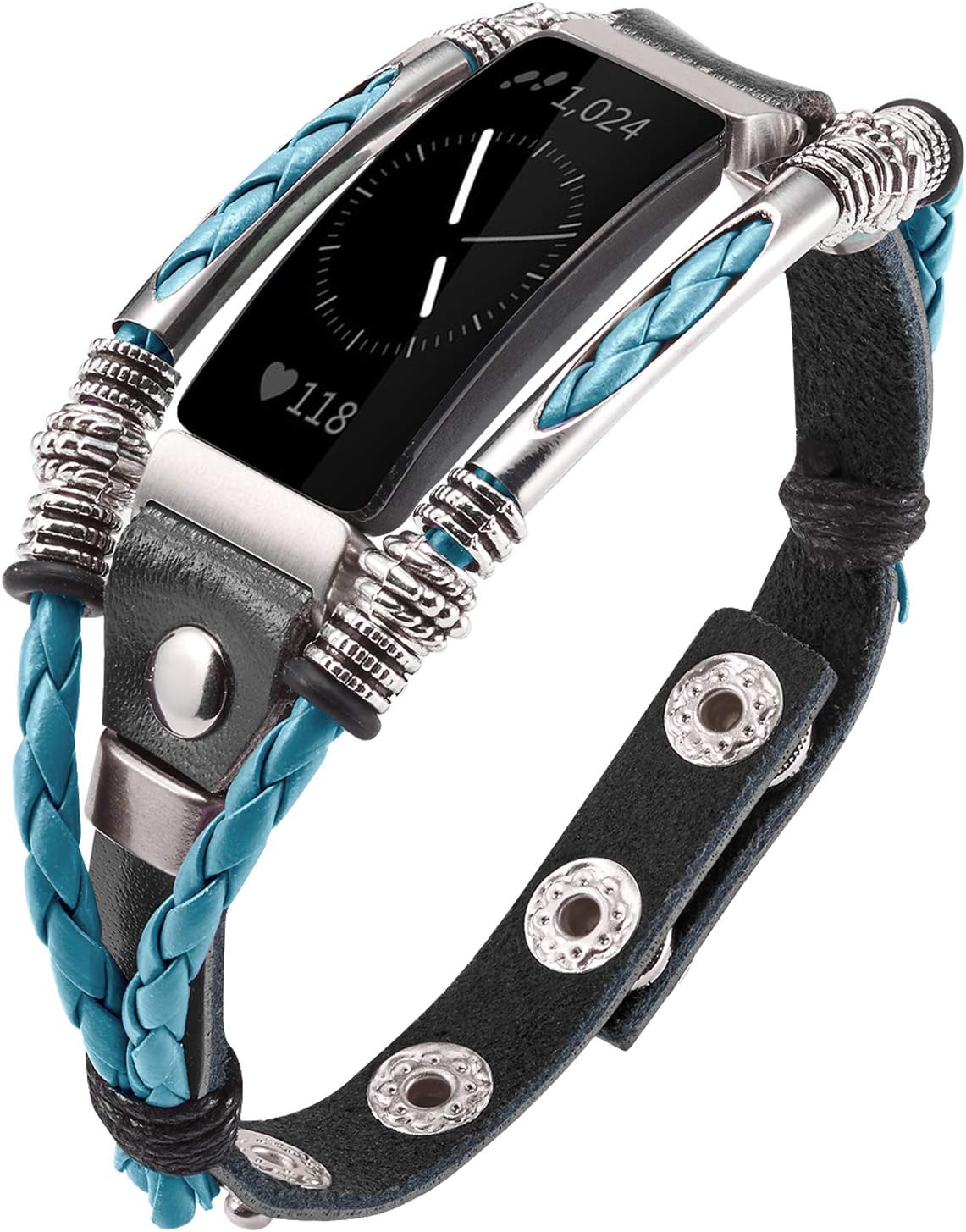 🎁Marval.P🎁 Compatible for Fitbit Inspire Bands, Handmade Leather Inspire HR Band, Replacement Unique Bracelet, Wristbands Adjustable Size, Fashion Wrist Band Straps Women Men Lover (Hybrid Blue)