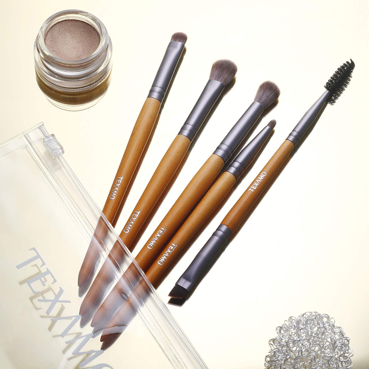 Eyeshadow Brushes Set for Angled Eyebrow Spoolie Eye Shadow Shader Crease Precision Pencil Smudge Blending Brush, Travel 5Pcs Eye Makeup Brush Kit, Wooden: Beauty