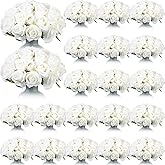 Jexine 360 Pcs 30 Bouquets Artificial Roses Flowers Bulk Fake Roses Flower Bouquets Realistic Silk Faux Rose with Stems for Wedding Home Table Party Decorations(White)