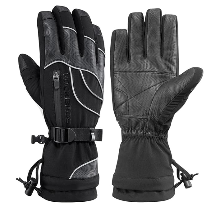 Rockbros Waterproof Winter Ski Gloves Warm Snowboarding Snowmobile Mens Gloves Thermal Gear