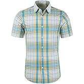 TOPORUS Mens Casual Regular Fit Short Sleeve Plaid Shirts