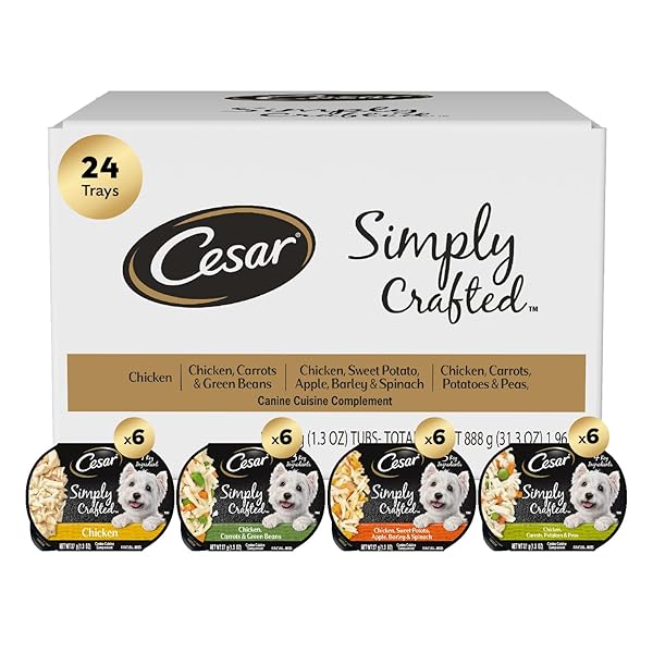CESAR SIMPLY CRAFTED ADULT WET DOG FOOD MEAL TOPPER, VARIETY PACK, 1.3 OZ TUB, 24 COUNT (PACK OF 1)
