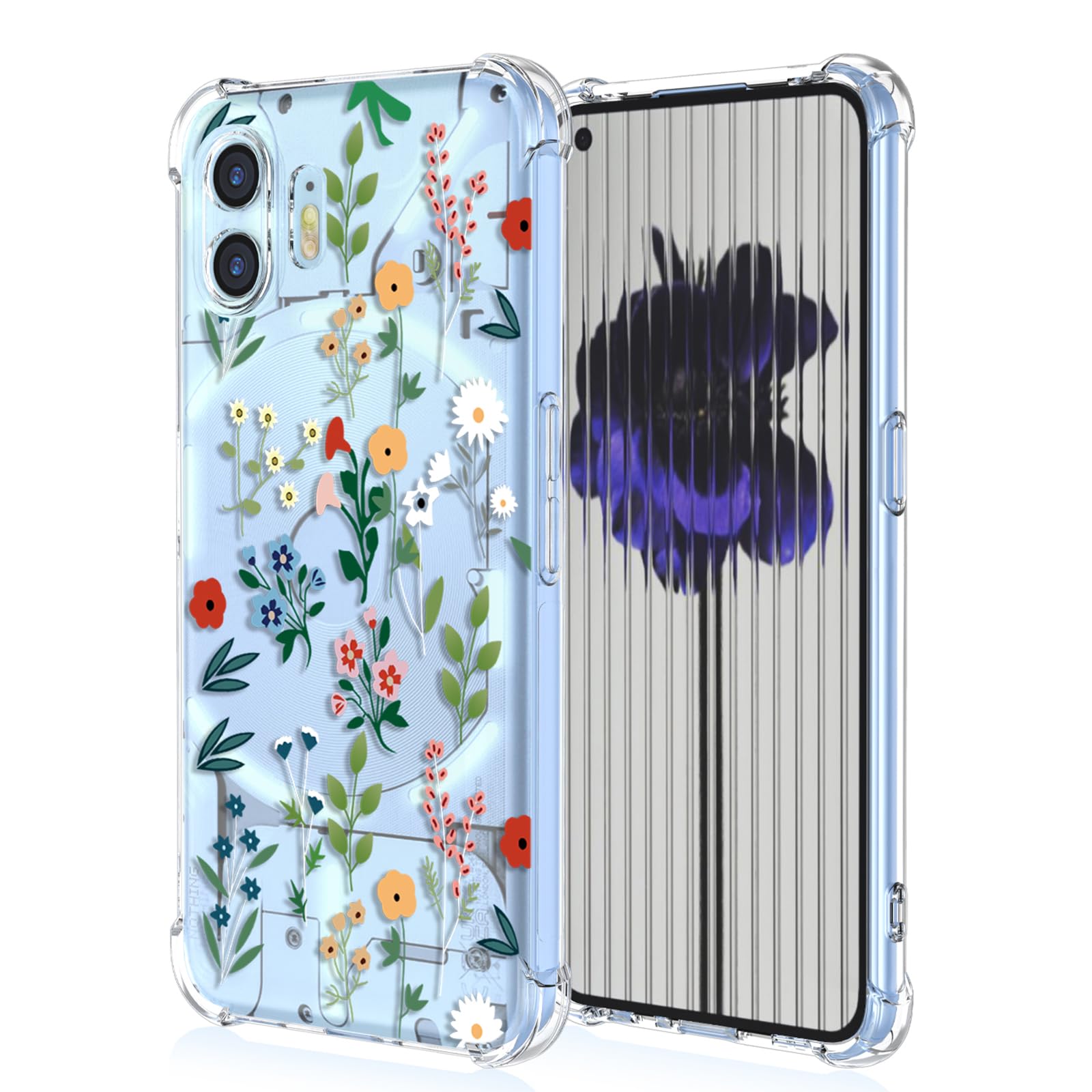 XINYEXIN Clear Case for Nothing Phone 2 Flowers Floral Pattern Design Slim Shockproof Transparent Soft TPU Bumper Case Protective Cover - Flower Art — image 1