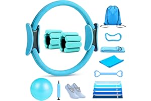 Kanonmaori Pilates Ring Set 15 PCS, Home Pilates Essentials Kit for Women, 12" Pilates Ring and 9" Ball Set, Pilates Kit with