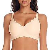 QFXQFX Womens Wireless Seamless Bras No Underwire Push Up Supportive Full Coverage Bralette Comfort Scalloped T-Shirt Bra