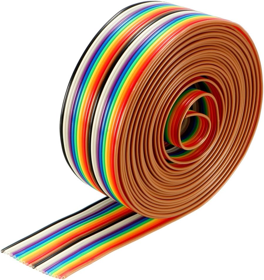 Sourcingmap Flat Ribbon Cable 20P Rainbow IDC Wire 1.27mm Pitch 3 Meters Long, Multicolor, 20P 3 meters