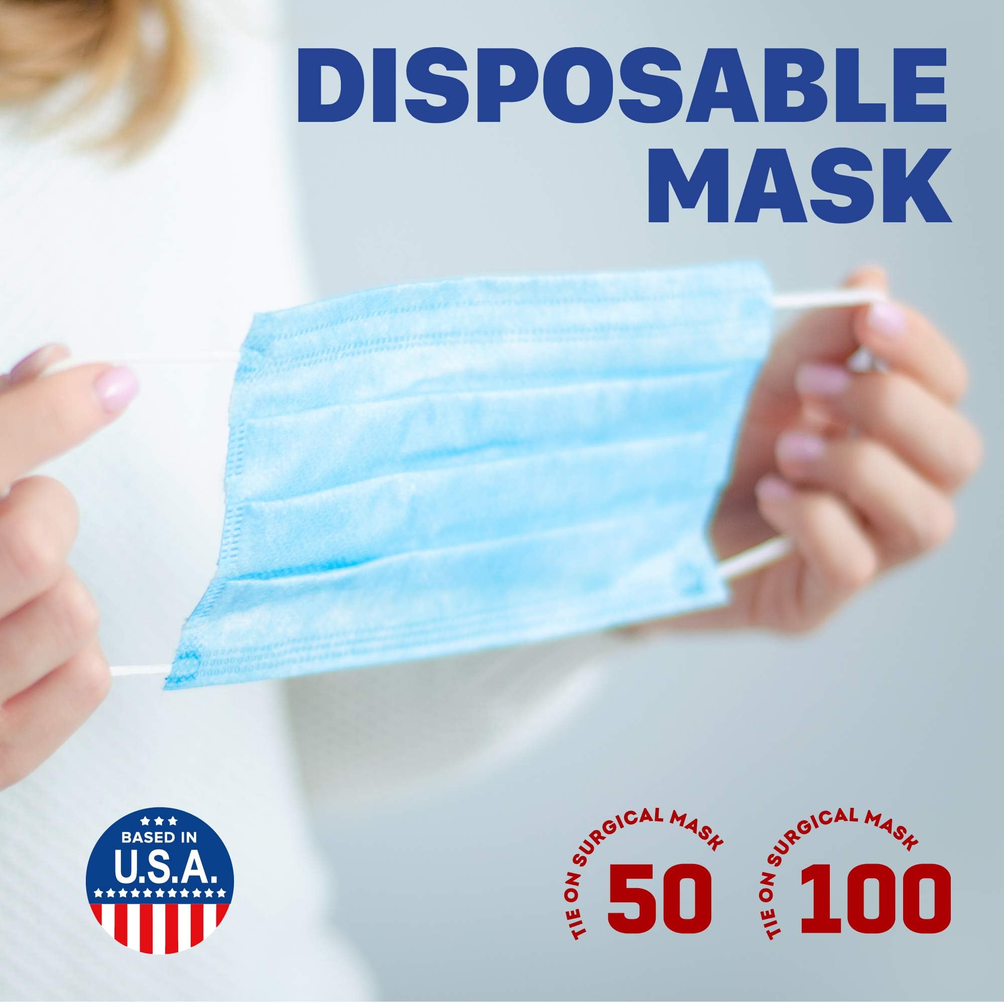 Disposable Mask - 50 Count 3-Ply Breathable & Comfortable Dust Protection - Face Mask with Elastic Earloop