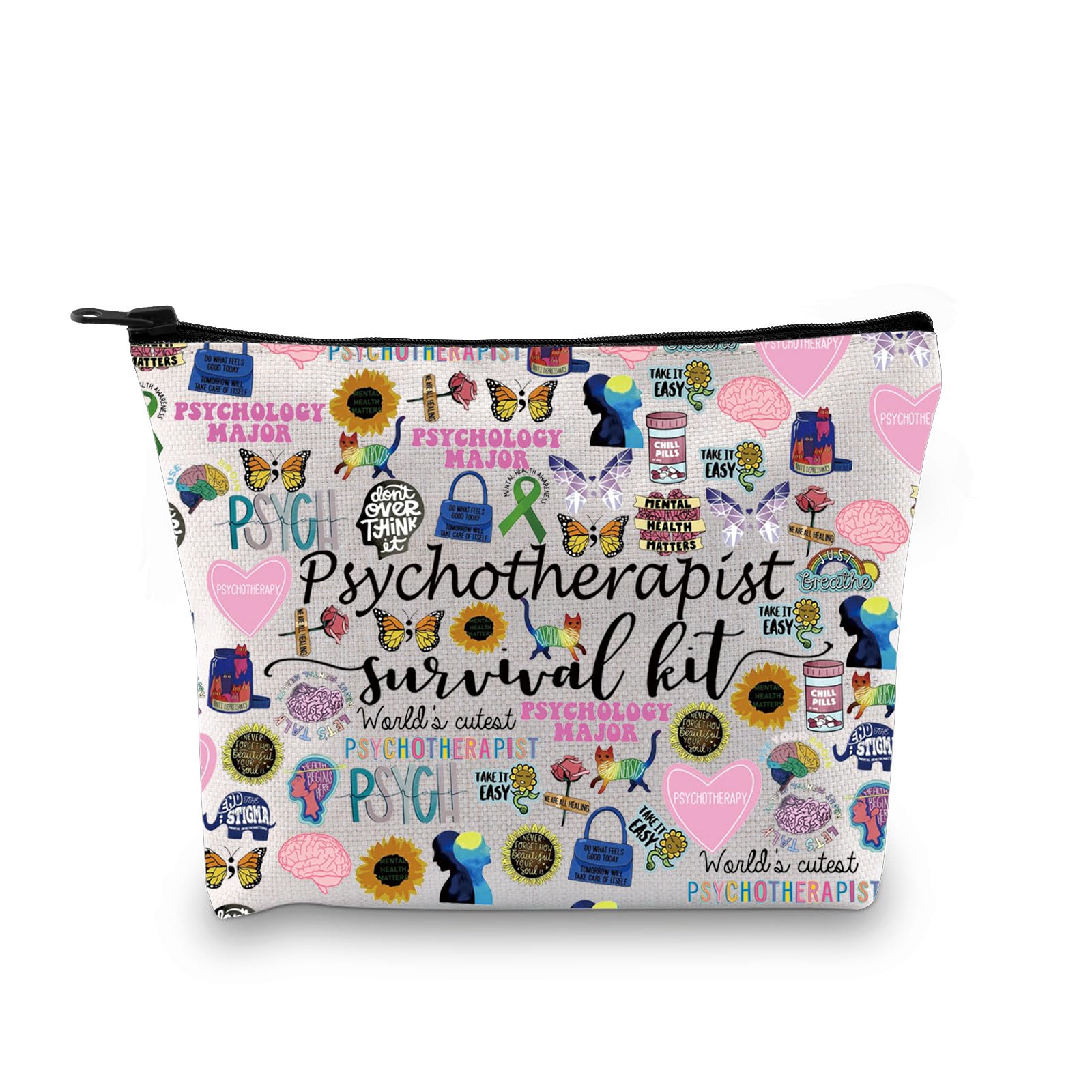 JTOUK Psychotherapist Gift Mental Health Therapist Makeup Bag Psychotherapist Survival kit Thank You Gift for Psychological Counselor Teacher (Psychotherapist Bag EU)