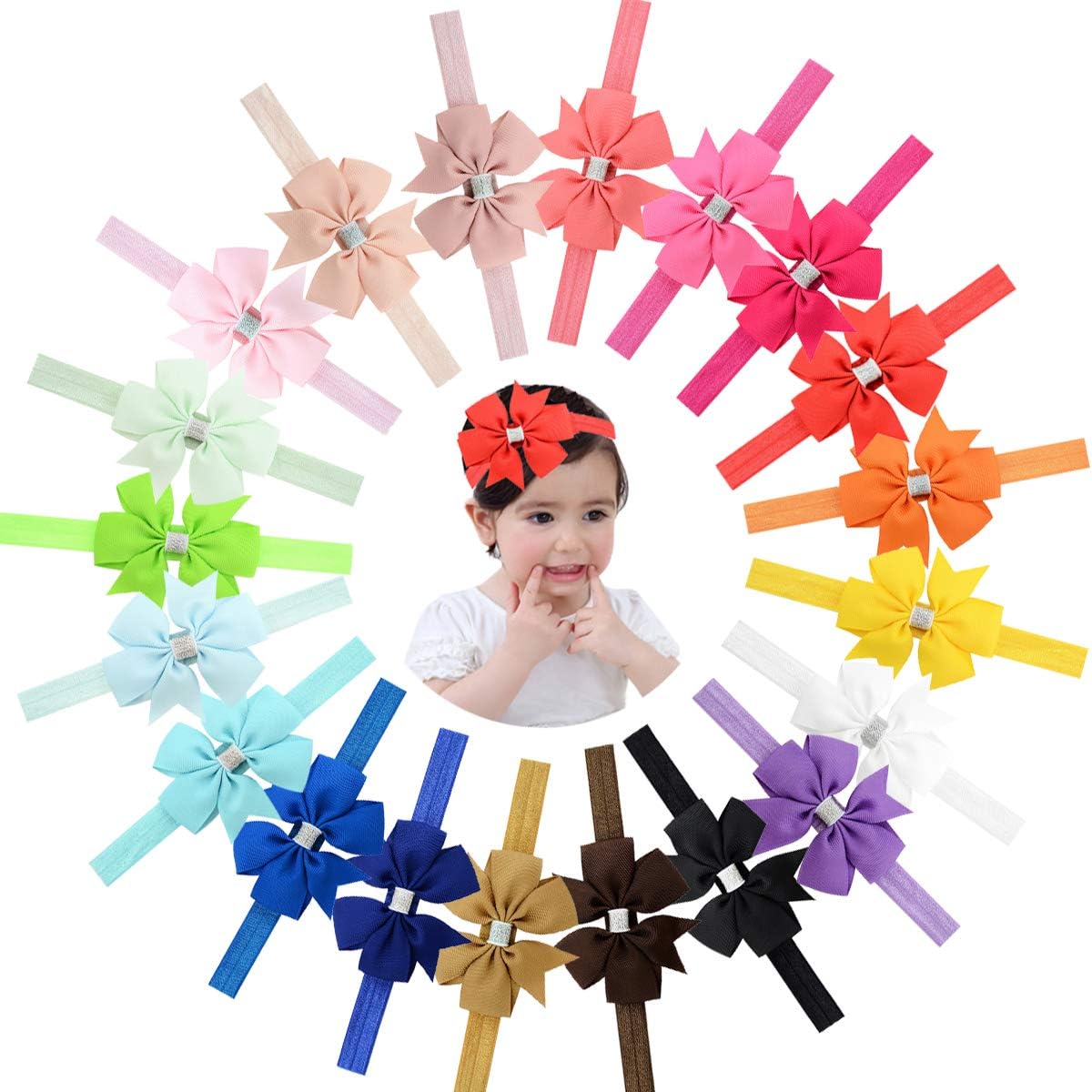 20 Colors Infant Headbands Grosgrain Ribbon 3 Inch Hair Bows Headband Small Baby Bow Hairbands for Girls Toddler Newborns