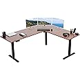 VIVO Electric Corner L-Shaped 75 x 63 in Standing Desk, Memory Height Adjustment, Dark Walnut Top Black Frame, DESK-E3CTD-75