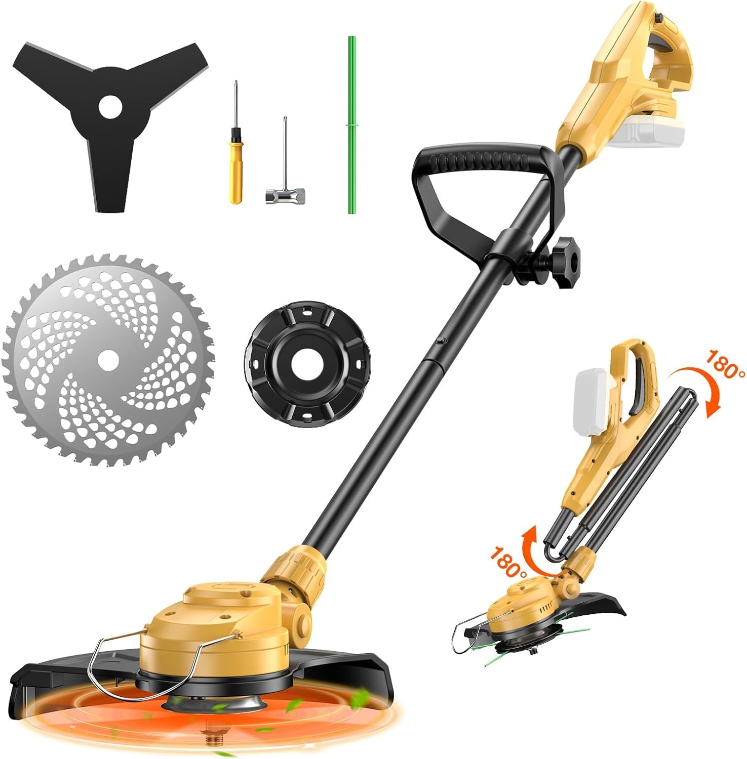 View 1 of ***Missing pieces unusable***Eater For Dewalt 20V Battery, 600W 2 in 1 Cordless String Trimmer & Weed Wacker,12 Inch Brushless Grass Trimmer with 3-Tooth Blade, Saw Disc for Lawn, Yard and Bush Trimming (No Battery)