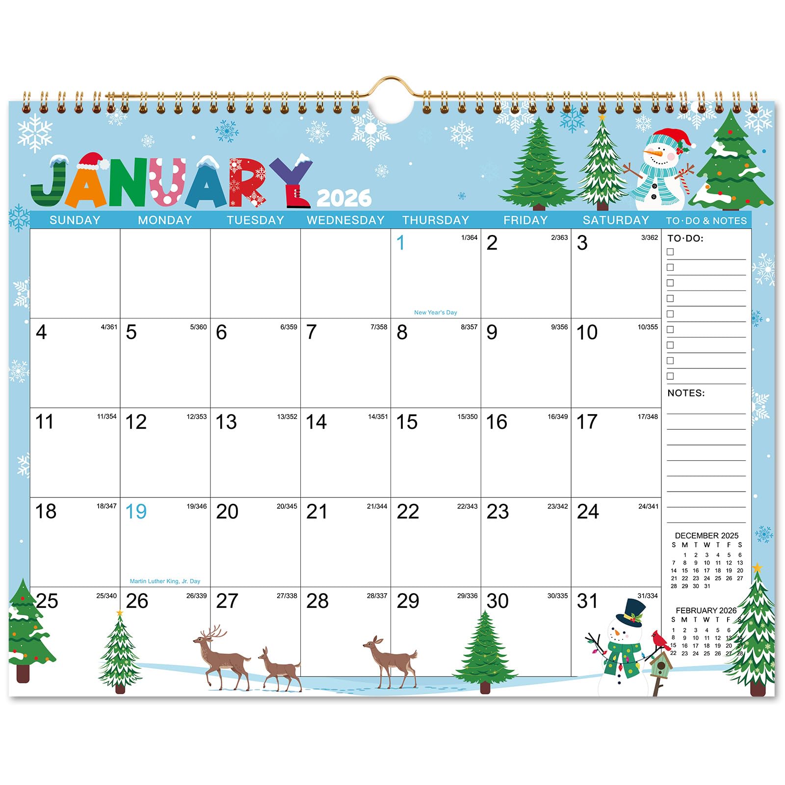 Photo 1 of 2026 Calendar - 2026 Wall Calendar, January 2026 - December 2026, 14.8" x 11.6", 2026 Calendar Planner with Twin-Wire Binding, Hanging Hook - 12 Different Themes