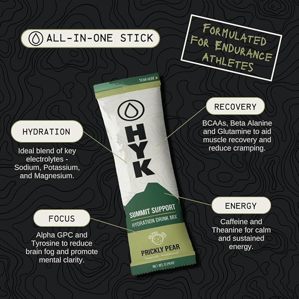 HYK ELECTROLYTE+ DRINK MIX – FORMULATED FOR ENDURANCE – SCIENCE-BACKED FUEL FOR RUNNERS, ULTRA & TRAIL ATHLETES – ENERGY, FOCUS, HYDRATION, RECOVERY ALL IN ONE – PRICKLY PEAR FLAVOR, 30 STICKS
