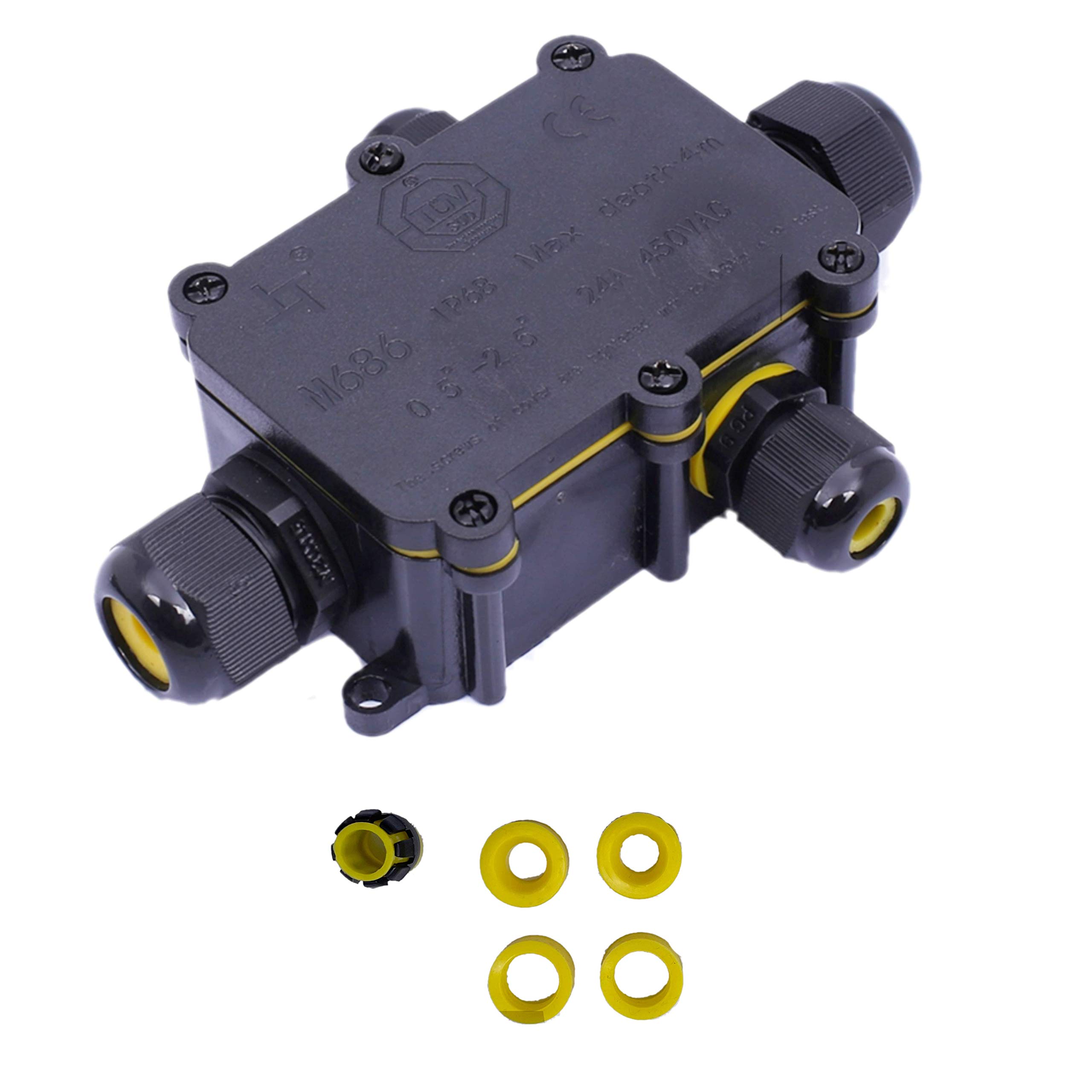 KJH-T Waterproof Junction Box,IP68 Outdoor Cable Connectors with M20/PG9 Gland Wire Connector, External Electrical Inline Junction Box for 4-15mm Diameter Cable (3-Way)