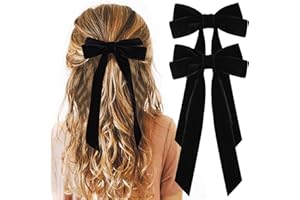 AILEAM 2PCS Velvet Hair Bows Black Hair Ribbon Clips Big Fall Alligator Clips Hair Accessories for Women Girls Toddlers Kids Baby