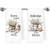 Trenstise Rustic Farmhouse Floral Kitchen Towels, Housewarming Gifts for Women, Home Sweet Home House Warming Decorative Dish Tea Hand Towels for Kitchen, 16x24 Inch Set of 2