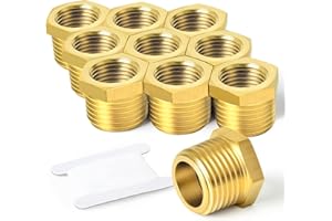TAISHER 10PCS Brass Reducer Hex Bushing Threaded Pipe Fitting 1/2" NPT Male x 3/8" NPT Female Adapter