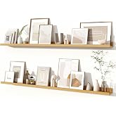 Fun Memories Picture Ledge Shelves Set of 2, 55 Inch Rustic Wall Mounted Floating Shelves with Lip for Home Storage and D&eacute;cor in Bathroom, Kitchen, Nursery, Bedroom, Living Room, Oak